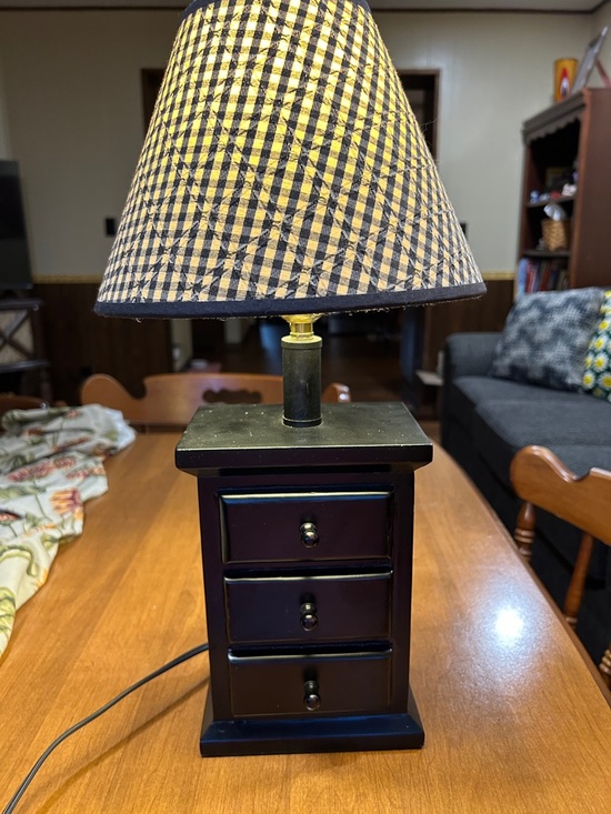 A’Homestead Shoppe Other - Home Accents Black Three-Drawer Accent Lamp with Checkered Shade